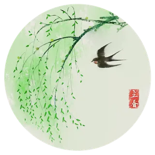 春天绿色春季水墨柳树柳条柳叶春季海报设计PNG免扣素材