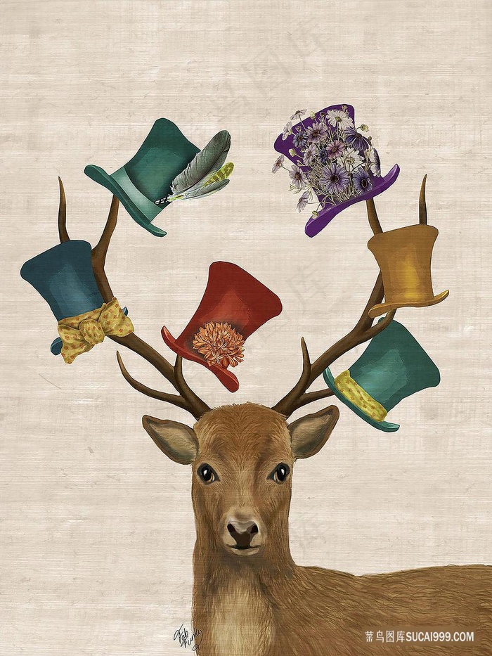 麋鹿高清帽子艺术插画