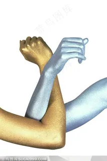 人物手势元素-金色银色手腕交叉手势特写