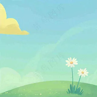 春天卡通手绘花草儿童节踏青春游