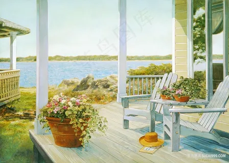 唯美海景木椅高清油画 唯美海景木椅高清油画