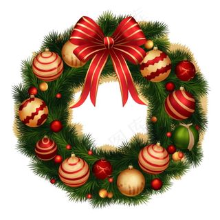 圣诞花环圣诞装饰元素插画免抠