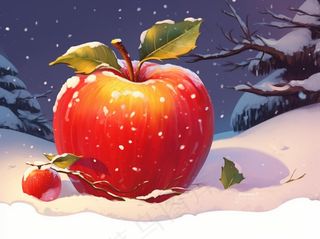 圣诞苹果礼物礼盒白雪卡通插画背景