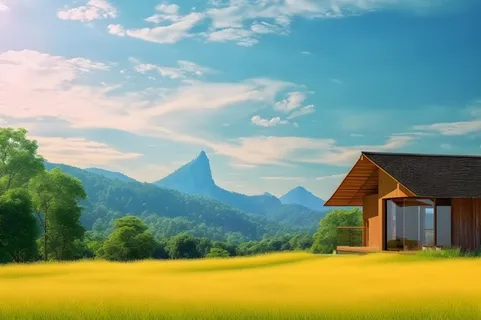 夏日阳光小屋清新背景