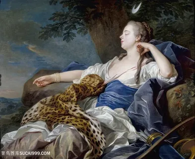 靠着石头睡觉的白衣美女油画图片 靠着石头睡觉的白衣美女油画图片