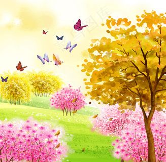 山水花鸟蝴蝶蓝天白云壁画挂画酒店客厅卧室玄关