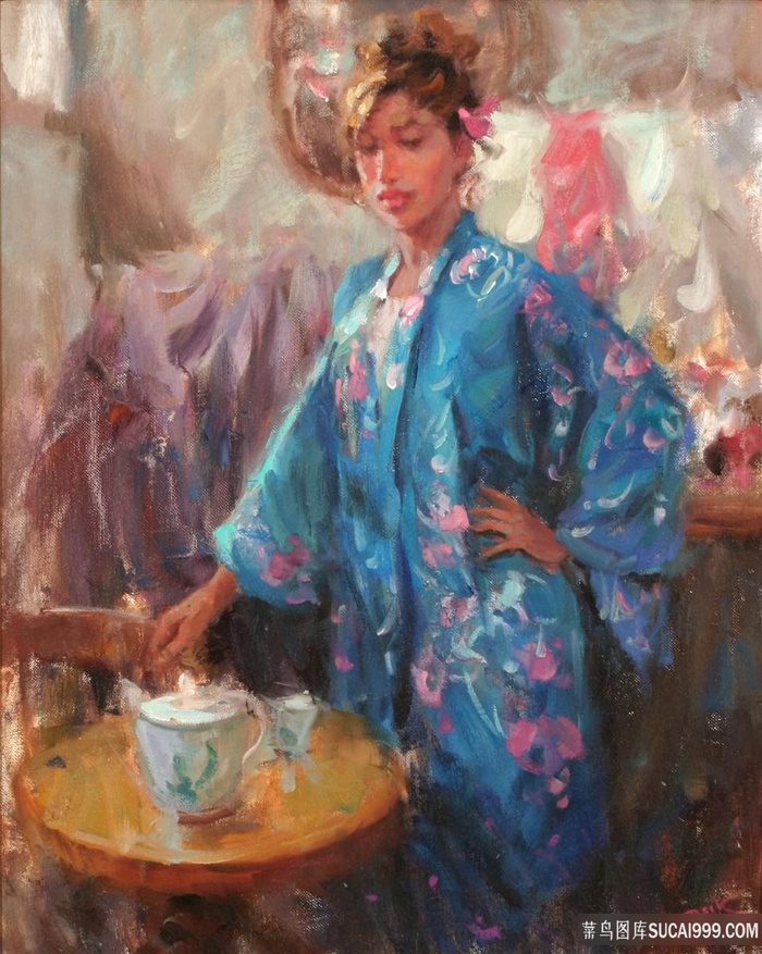 妇人桌子高清油画