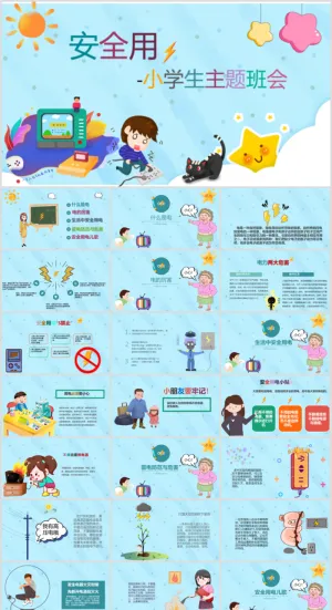 安全用电卡通教育清新活泼卡通ppt素材预览图