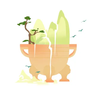 时尚微景观山水装饰庭院祥云中式国潮风插图插画元素素材设计模板 时尚微景观山水装饰庭院祥云中式国潮风插图插画元素素材设计模板