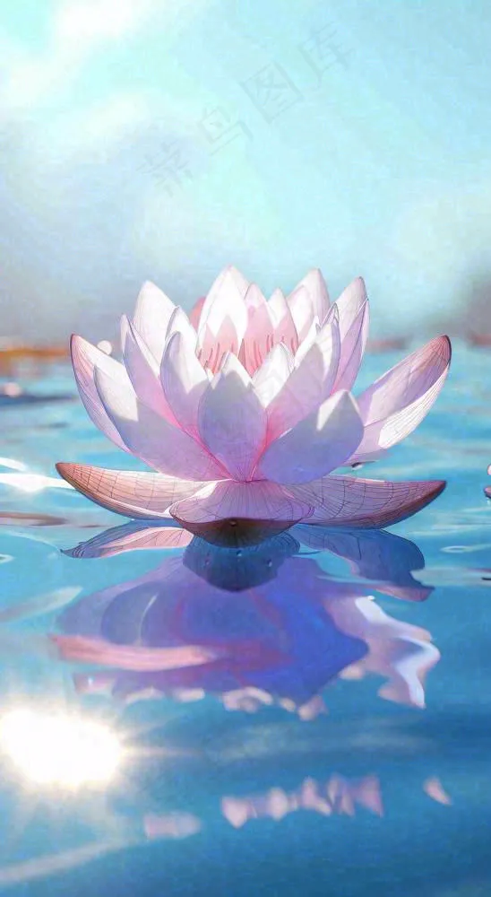 夏日光照莲花蓝色阳光温馨水面，夏至小暑大暑(816x1488)