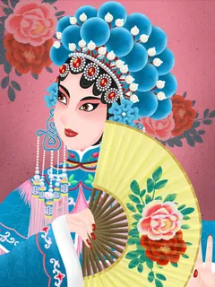 手绘中国风国潮京剧戏曲人物插画古风国粹花旦ai矢量ps设计素材图