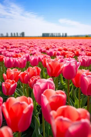 公园里生长的大片郁金香摄影图