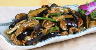 草菇肉丝烧茄子 