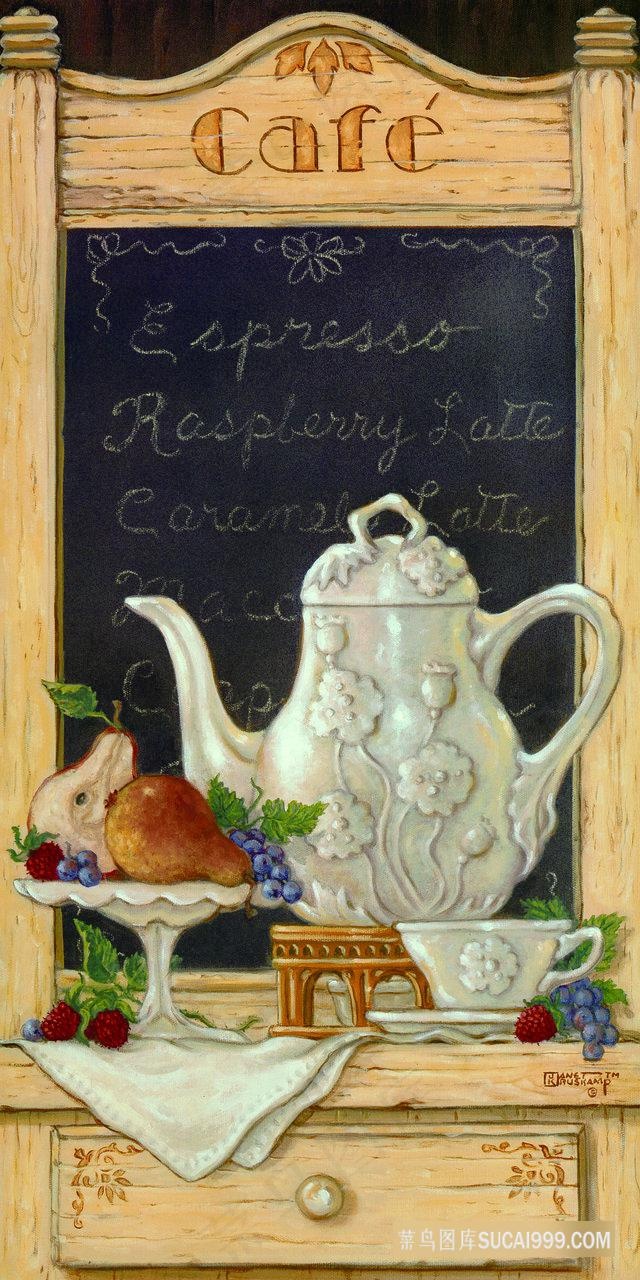 茶壶茶杯高清艺术油画