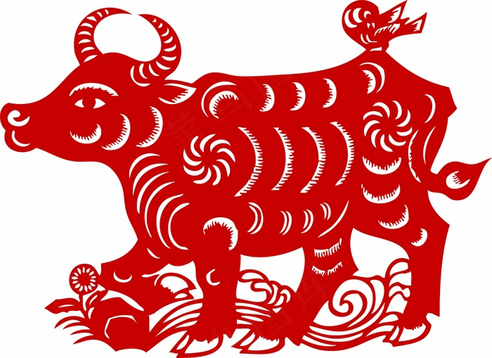 牛剪纸 剪纸风元素