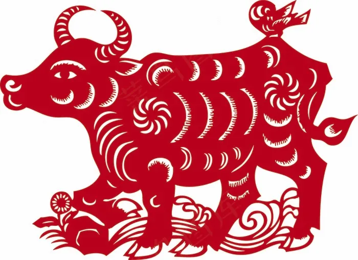 牛剪纸 剪纸风元素eps,ai矢量模版下载