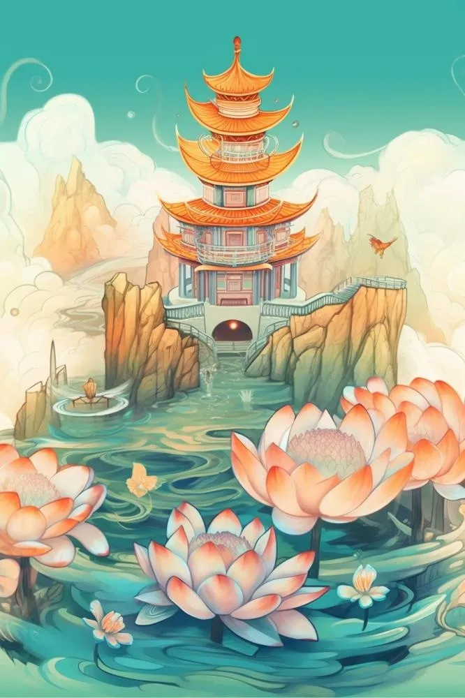 国风仙鹤黄蓝绿背景(896x1344)