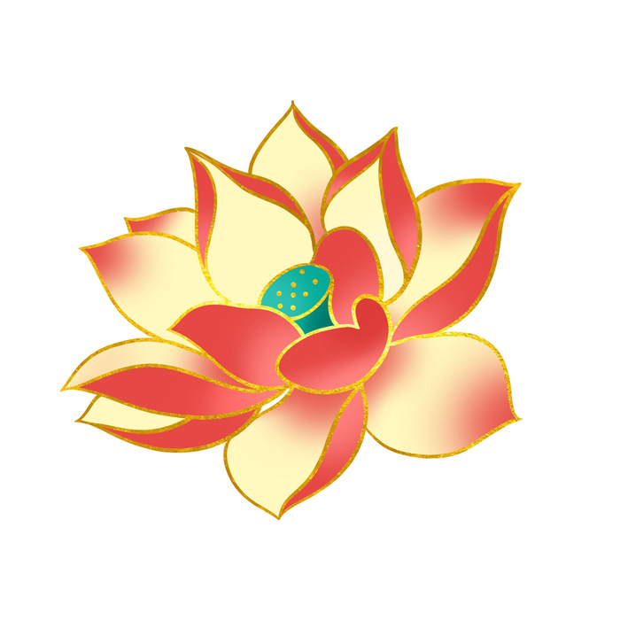 国潮风立体浮雕金边手绘花朵花卉PSD设计PNG免扣图片元素素材psd模版下载