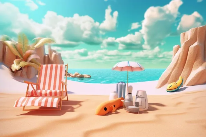 夏日清新海滩立体背景(1344x896)