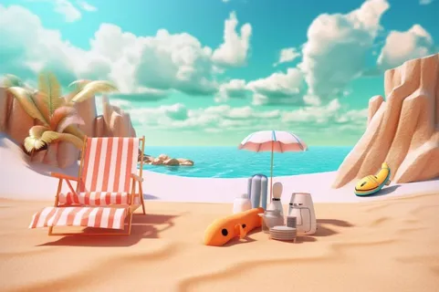夏日清新海滩立体背景
