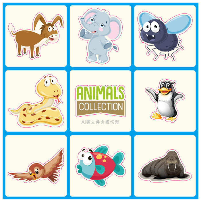卡通动物不干胶标签贴纸