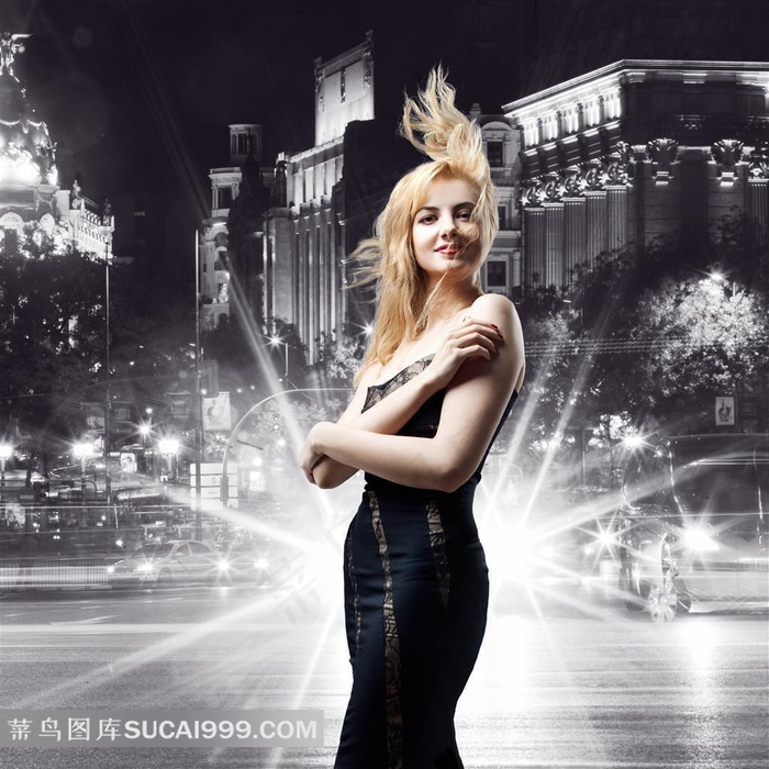 头发被吹起的红唇美女人物摄影高清图片