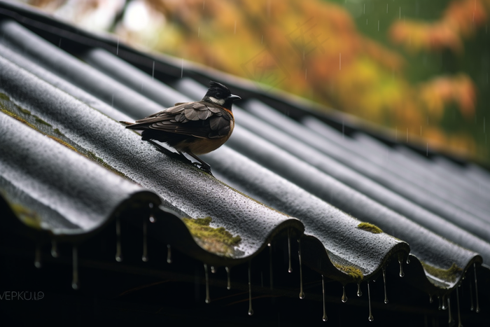 江南雨天瓦片屋檐摄影图(4032x2688)