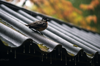 江南雨天瓦片屋檐摄影图