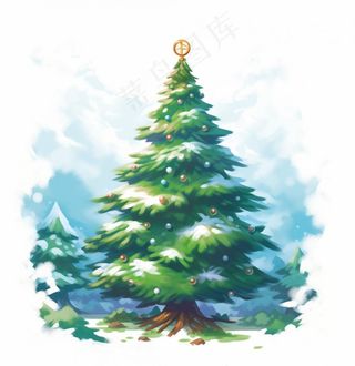 圣诞树水彩插画素材
