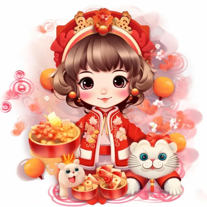 儿童婴儿喜庆过年红红火火气氛插画素材(1024x1024)