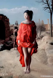 户外女孩高清风景画油画