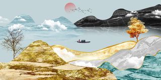 山水水墨金色装饰画