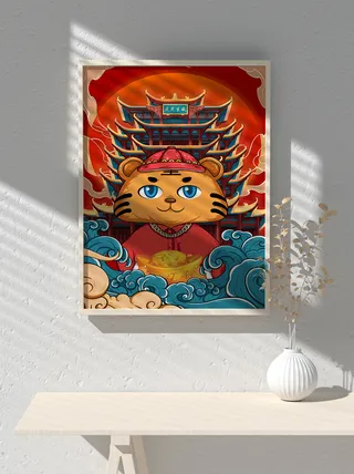 2022新年可爱卡通虎年国潮风海报