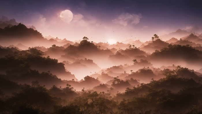 美丽大气写意风景背景壁纸插画-山巅