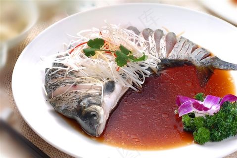 海河鲜清蒸边鱼美食素材