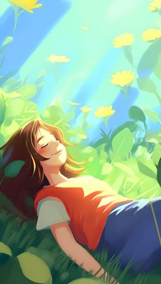 夏日乘凉的女孩躺着叶子上荷叶绿色海报背景