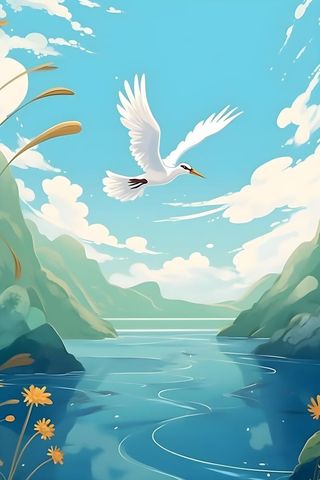 国风意境晚霞山云背景