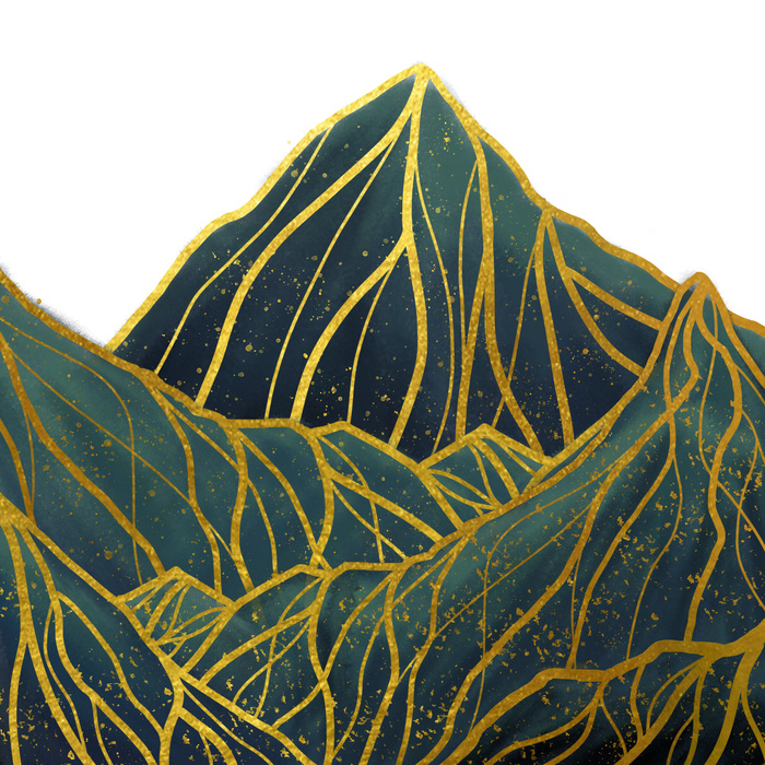 中国风国潮山水插画祥云中式手绘烫金线条元素png装饰背景PSD素材