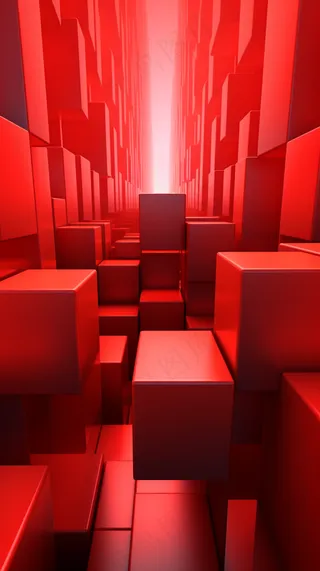 红色三维几何体架渲染背景