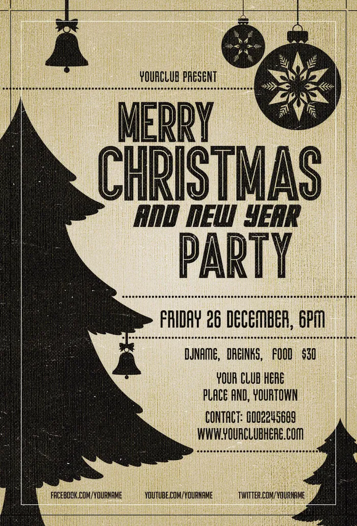 简约大气圣诞节快乐海报psd模版下载