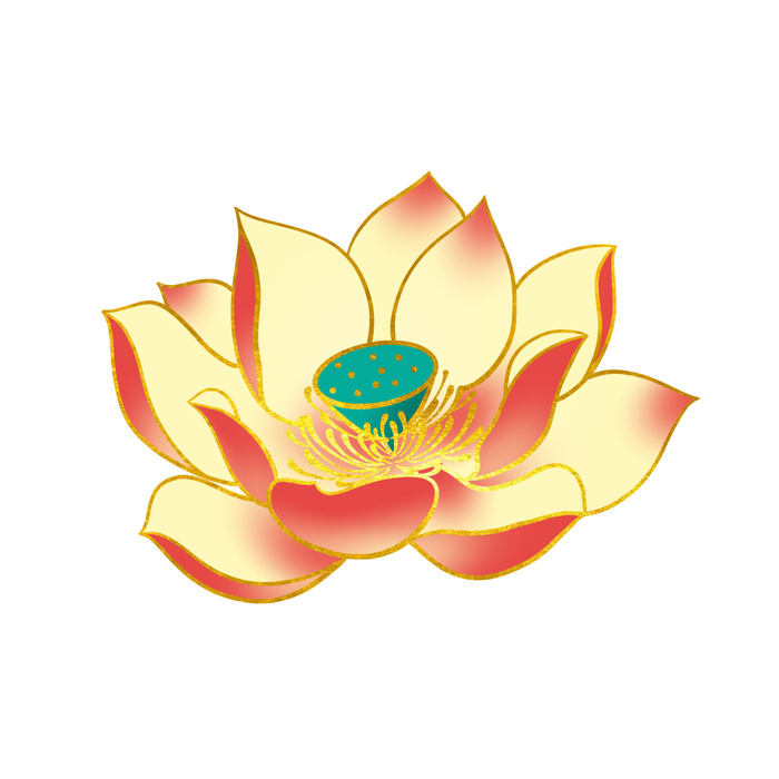 国潮风立体浮雕金边手绘花朵花卉PSD设计PNG免扣图片元素素材