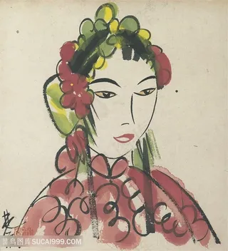 林风眠手绘中式美女装饰画