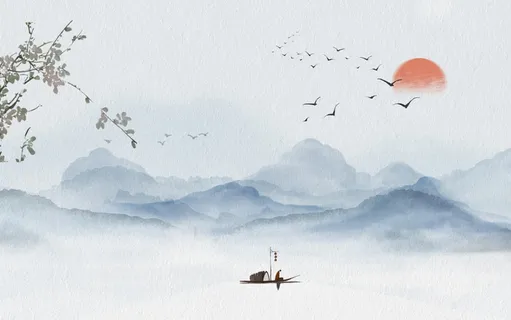 复古中国风唯美山水风景插画背景