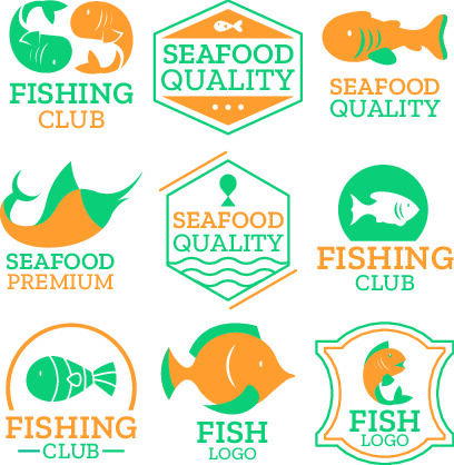 商务海洋鱼类海鲜图标LOGO标识标志标签水产图形AI矢量EPS素材图