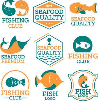 商务海洋鱼类海鲜图标LOGO标识标志标签水产图形AI矢量EPS素材图