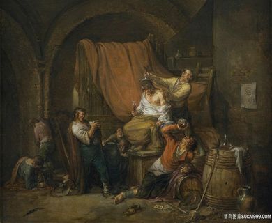 乡村农房农民油画