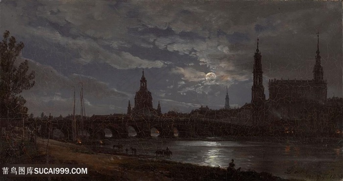 约翰・克里斯蒂安・达尔，月光下的德累斯顿