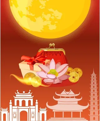 中秋节快舞狮灯笼红色背景