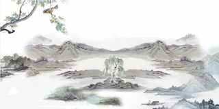 中国风传统水墨古风古典展板边框工笔画PS海报背景平面广告Ai设计素材