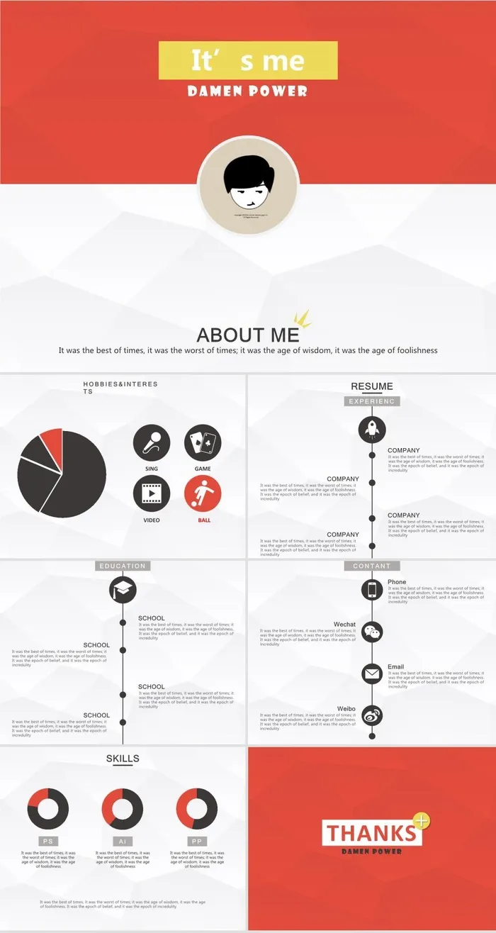 英文简历自我介绍PPT模板(红色)